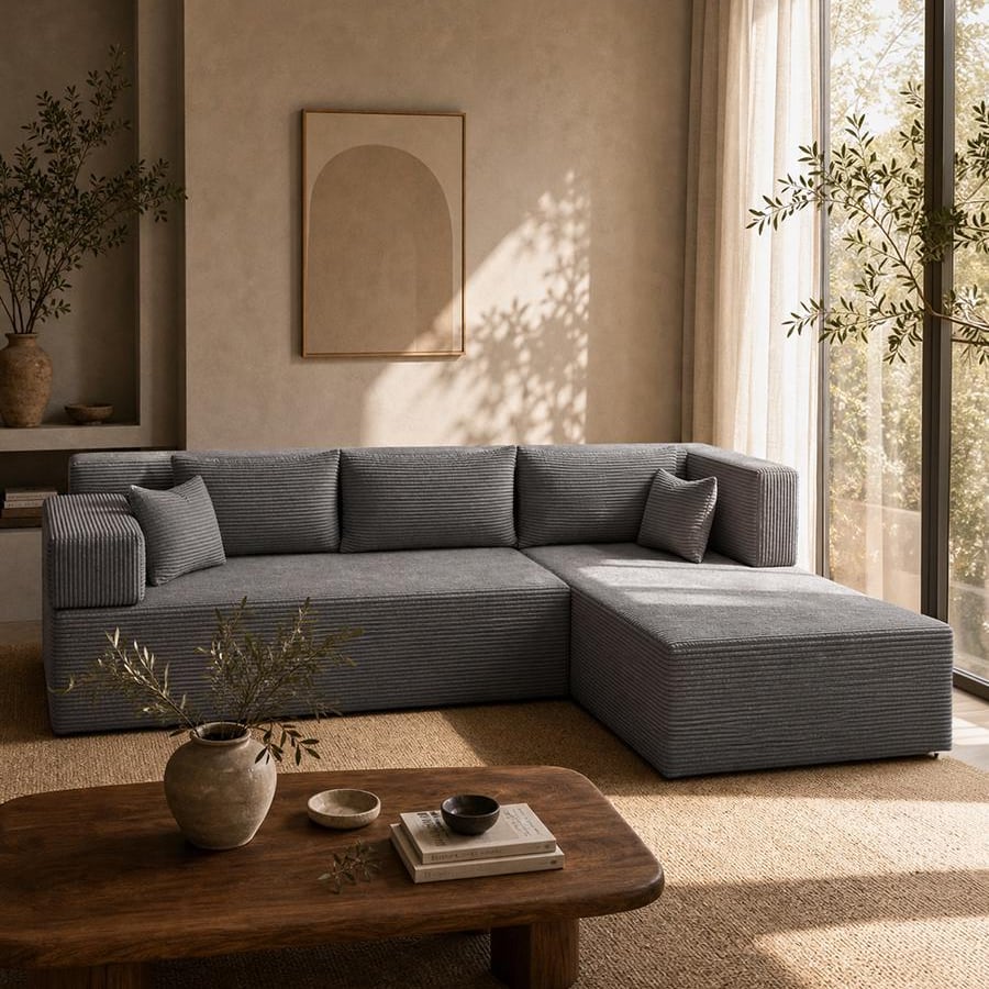Monvane L-Shaped Sectional Couch, four-seat corduroy L